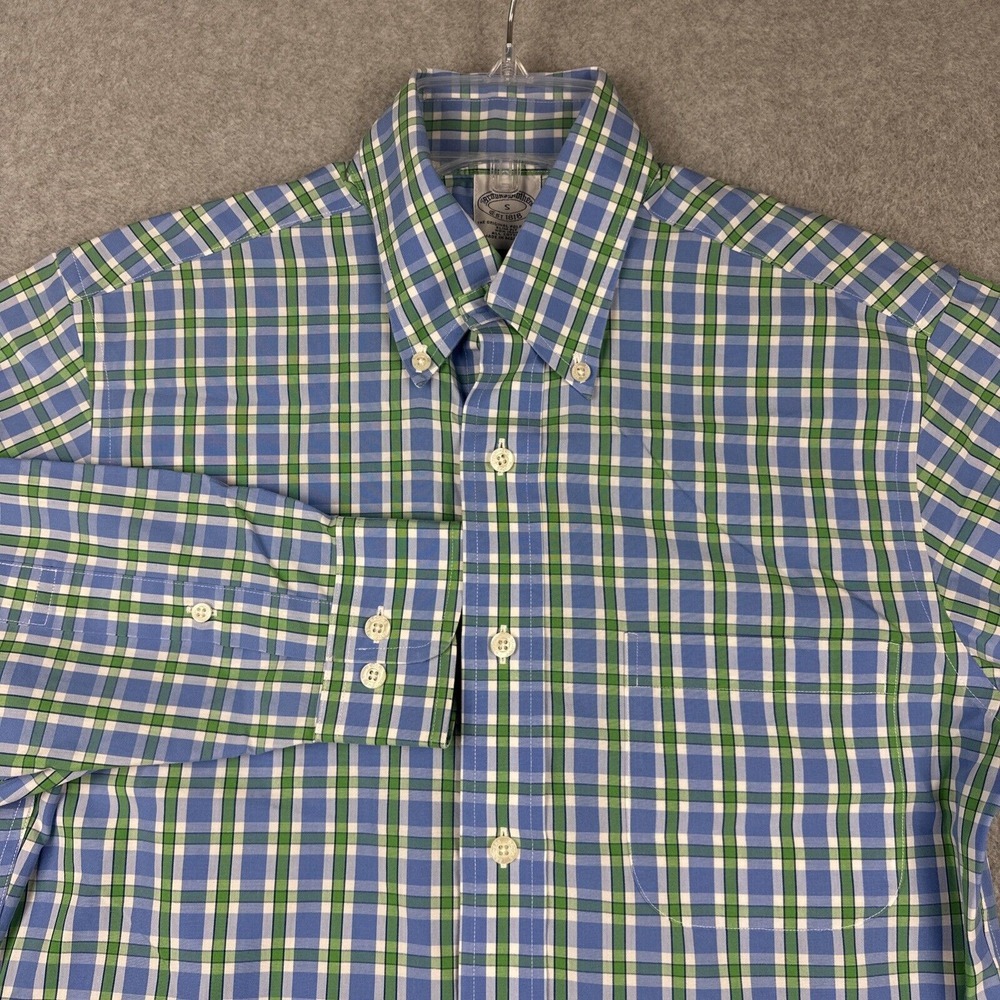 Brooks Brothers Shirt Mens S Slim Blue Green Plaid Oxford LS Button Up OCBD READ